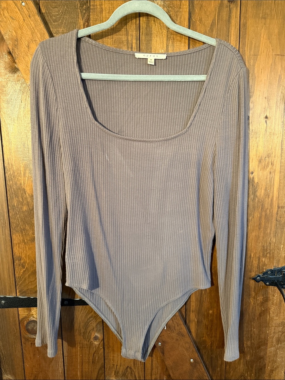 Cyrus Taupe Ribbed Long-Sleeve Bodysuit